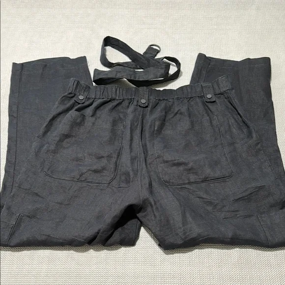 Nicole Miller 100% Linen Black Ankle Cropped Pants Casual Women’s Size Large - Picture 6 of 6